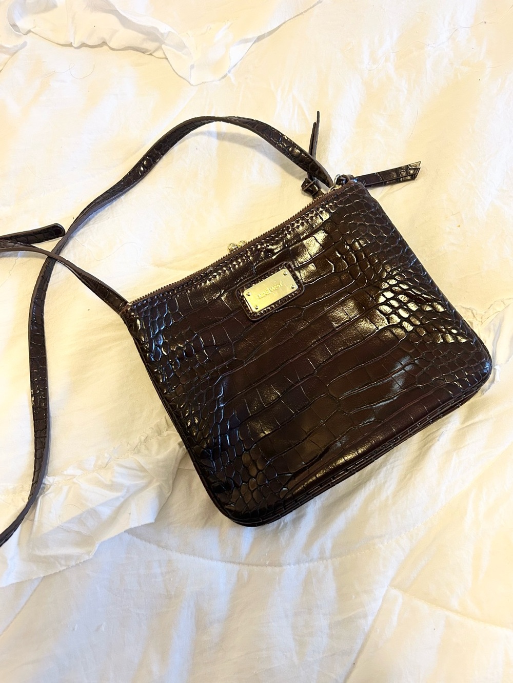 Faux brown crocodile skin alligator skin fall shoulder bag leather
